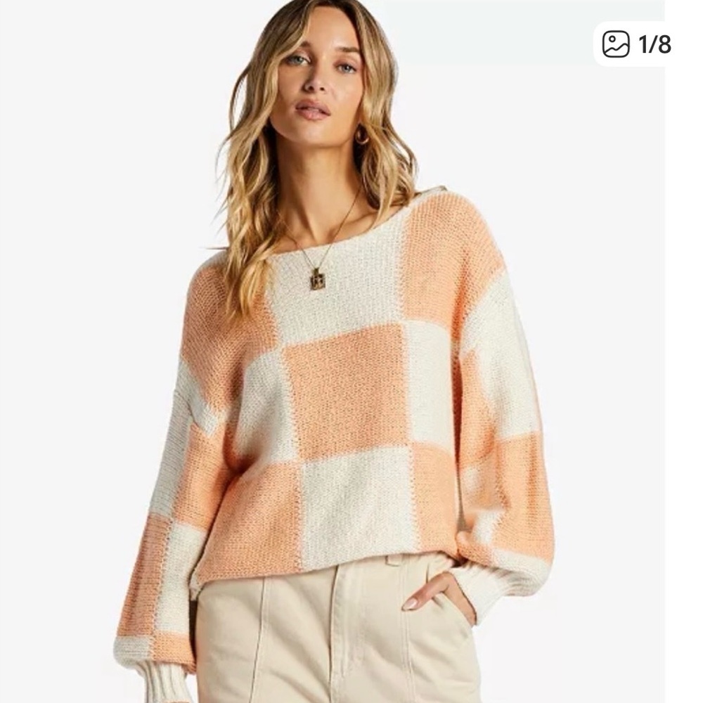 Women's Billabong Peach and Cream Checkered Sweater